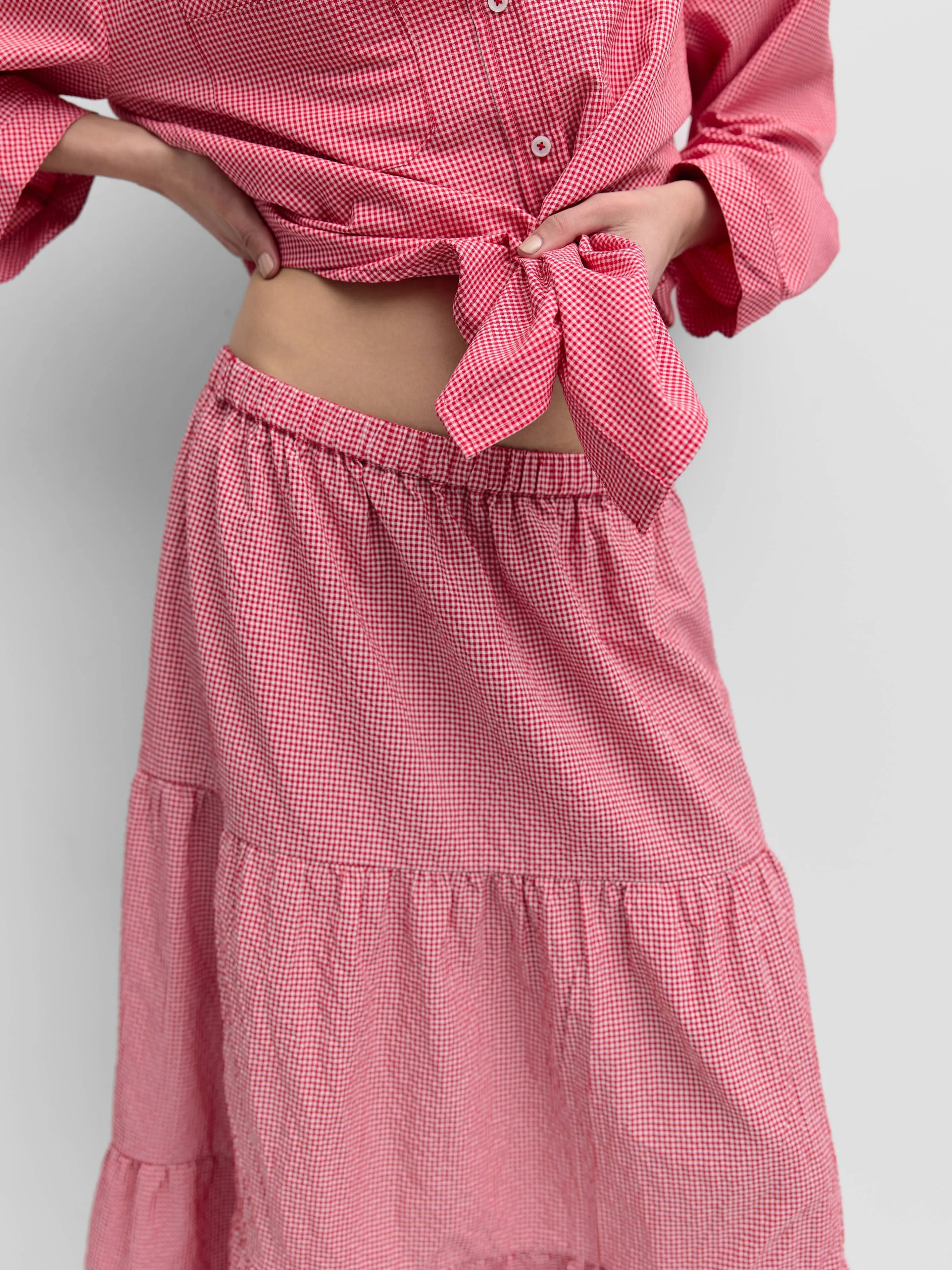 The Emilie Skirt | Tiered Gingham Midi Skirt