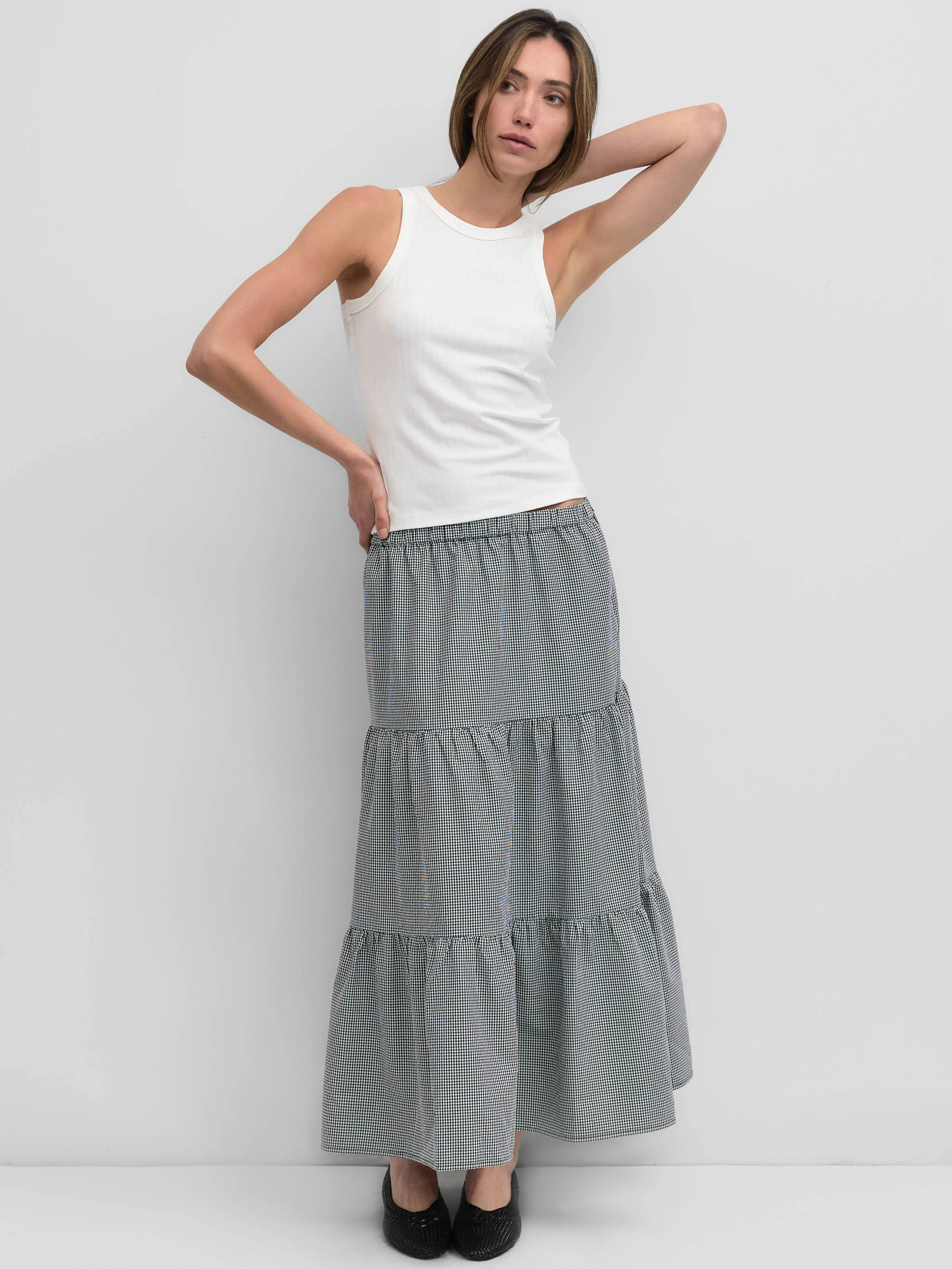 The Emilie Skirt | Tiered Gingham Midi Skirt
