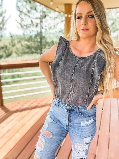 The Saratoga Denim Bodysuit - Grey