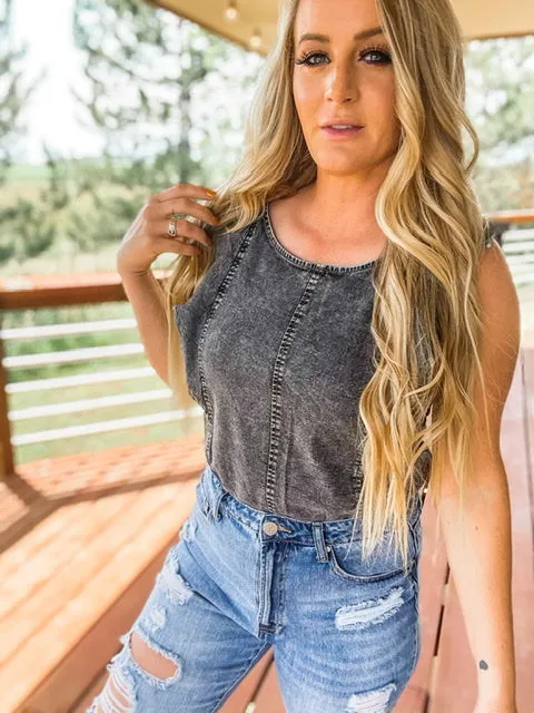 The Saratoga Denim Bodysuit - Grey