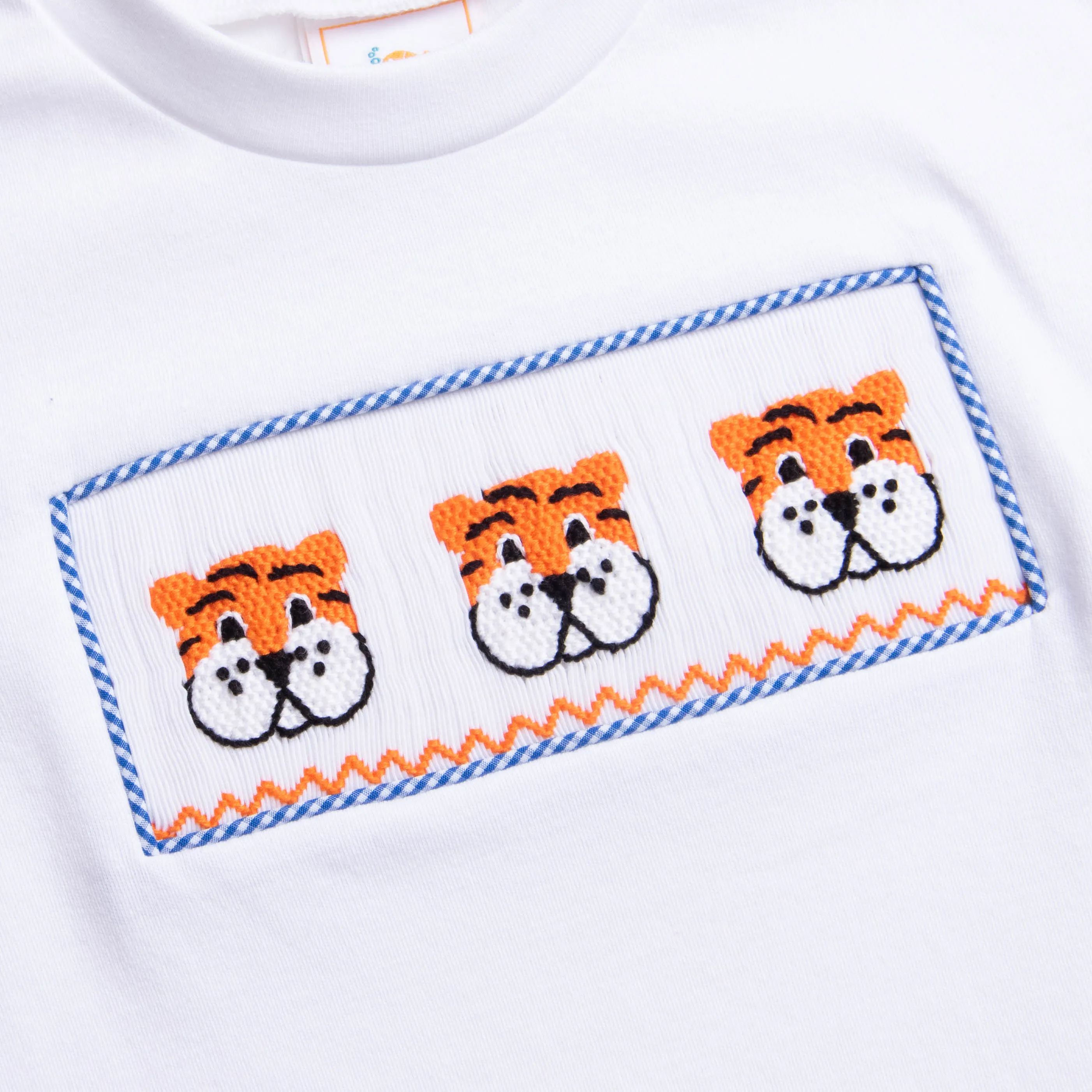 Tiger Smocked Short Set, Blue Gingham