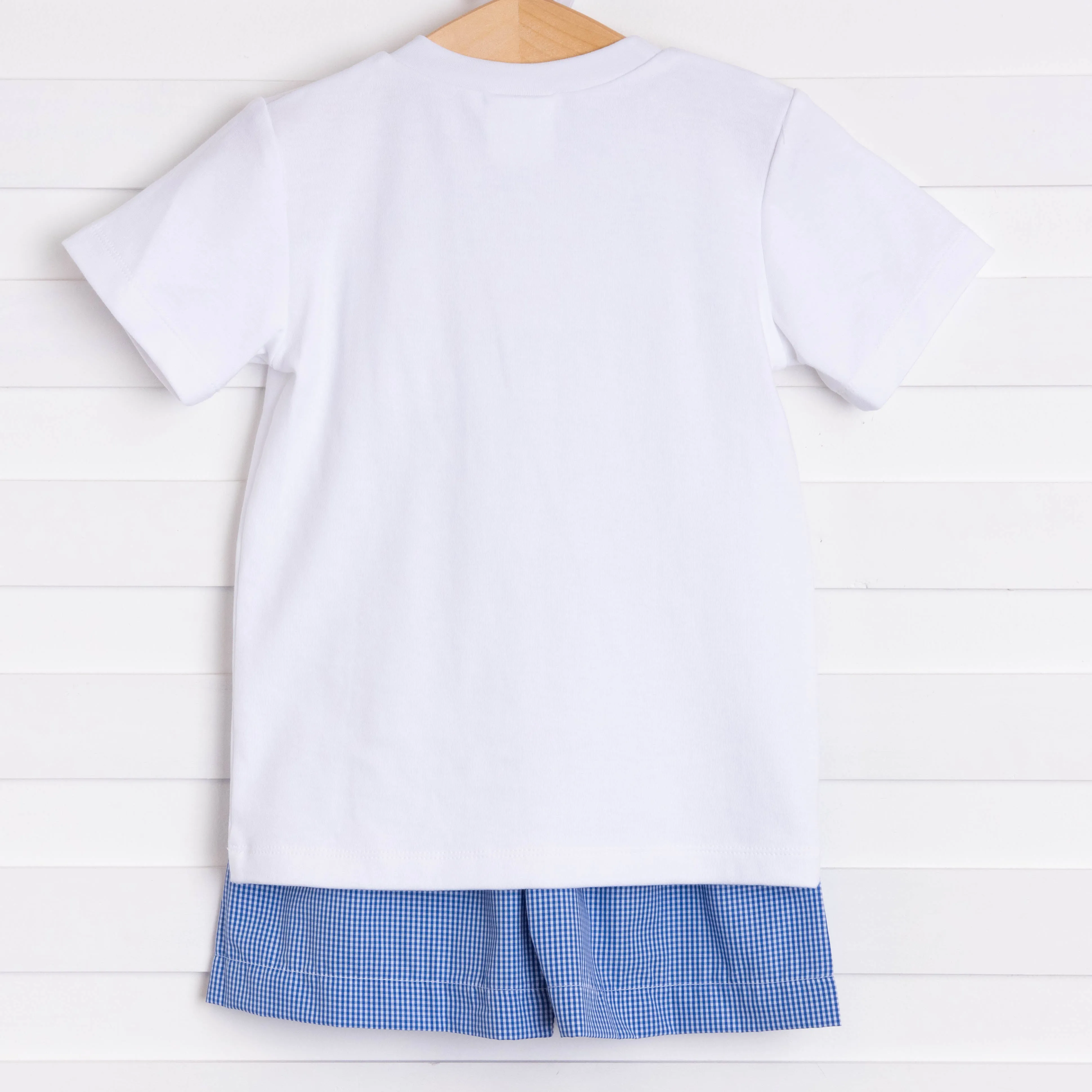 Tiger Smocked Short Set, Blue Gingham