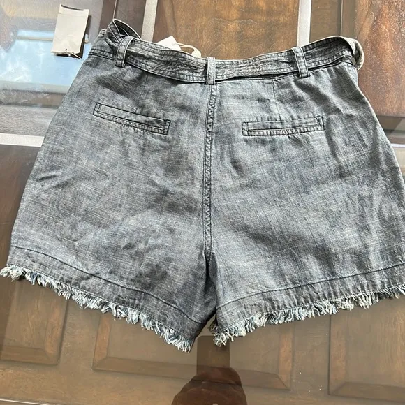 Trina Turk Fringe Hem Belted Jean Shorts