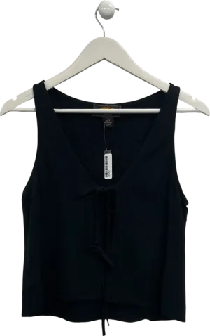 Urban Outfitters Black Archive Linen Look Tie Front Top UK XS