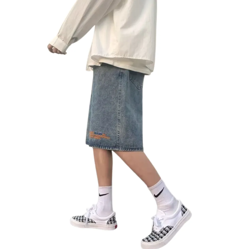 Urban Solid Color Letter Denim Shorts