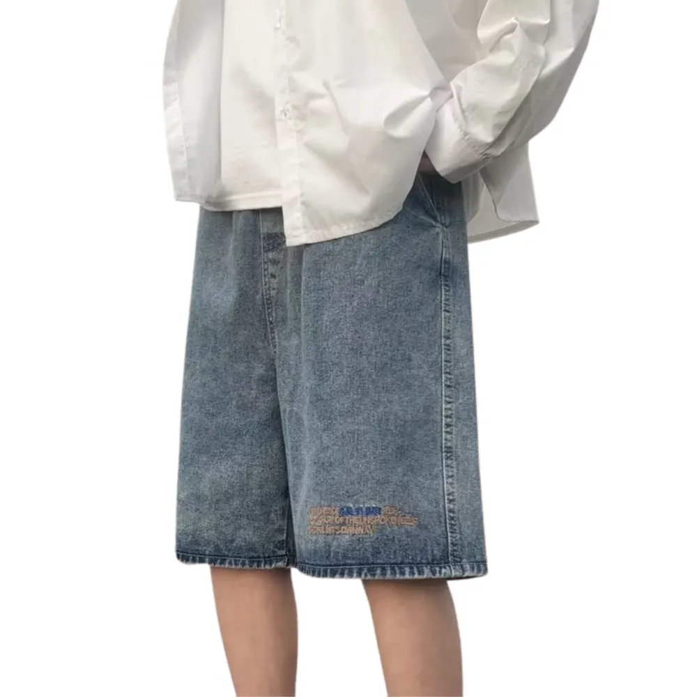 Urban Solid Color Letter Denim Shorts