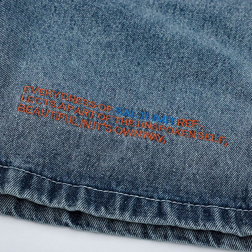 Urban Solid Color Letter Denim Shorts