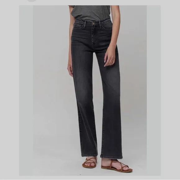VIBRANT M.I.U BLACK HIGH WAIST WIDE LEG DENIM JEANS BLACK HIGH RISE DENIM JEANS