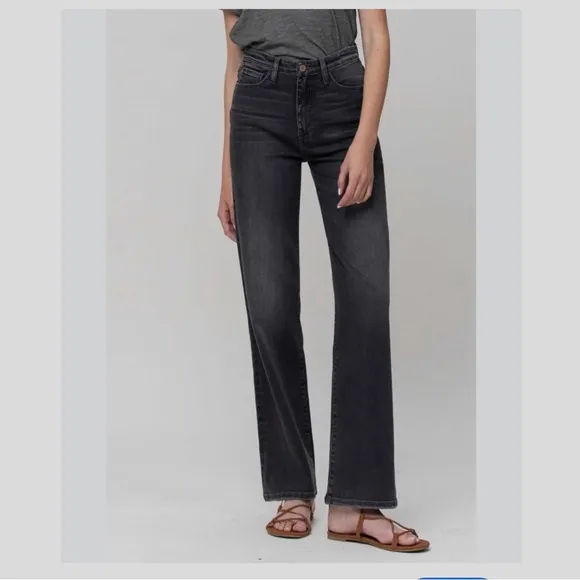 VIBRANT M.I.U BLACK HIGH WAIST WIDE LEG DENIM JEANS BLACK HIGH RISE DENIM JEANS
