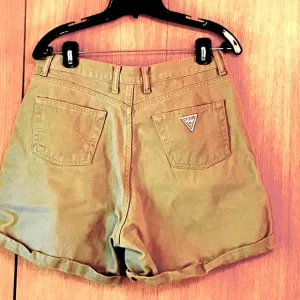 VINTAGE 1980s GUESS USA size 34 / 14 high waist tan denim jean shorts VGUC