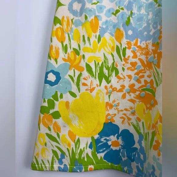 Vintage Blue Yellow White Floral A-Line Wrap Skirt