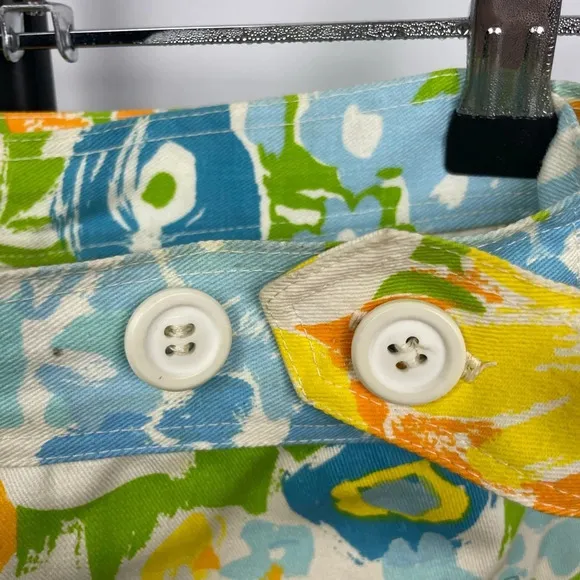 Vintage Blue Yellow White Floral A-Line Wrap Skirt