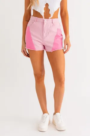 Walk In The Park Pink Color Blocked Shorts