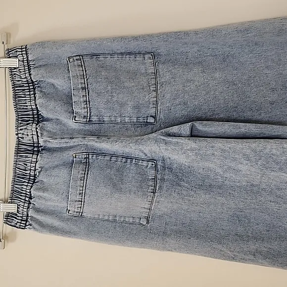 WeWoreWhat Straight Leg Pull On High Rise Light Wash Denim Jeans Size Small