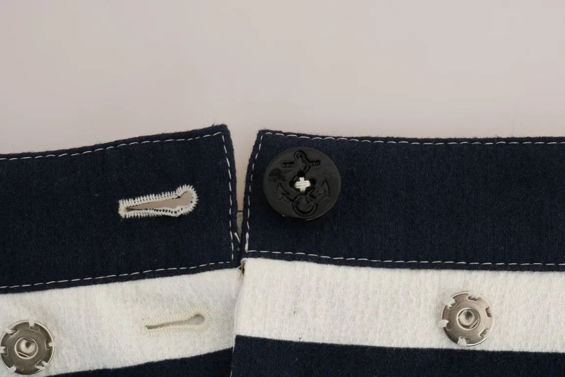 White Blue Striped Crystal Shorts
