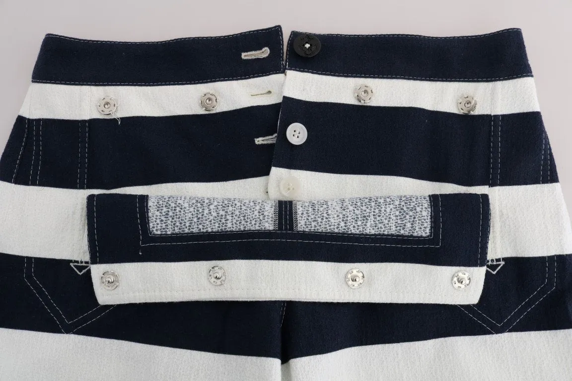White Blue Striped Crystal Shorts