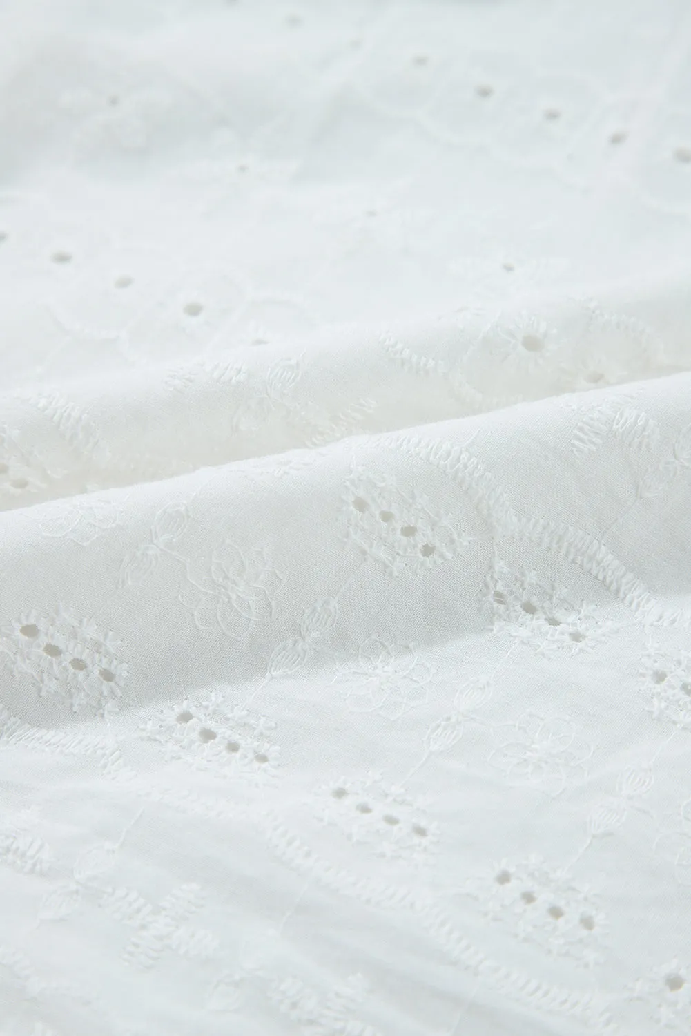 White Lace Neckline Flutter Sleeve Eyelets Blouse