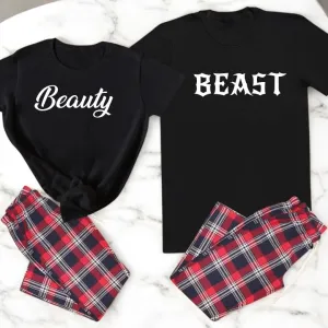 White Matching His & Hers Beauty Beast Tartan Pyjamas