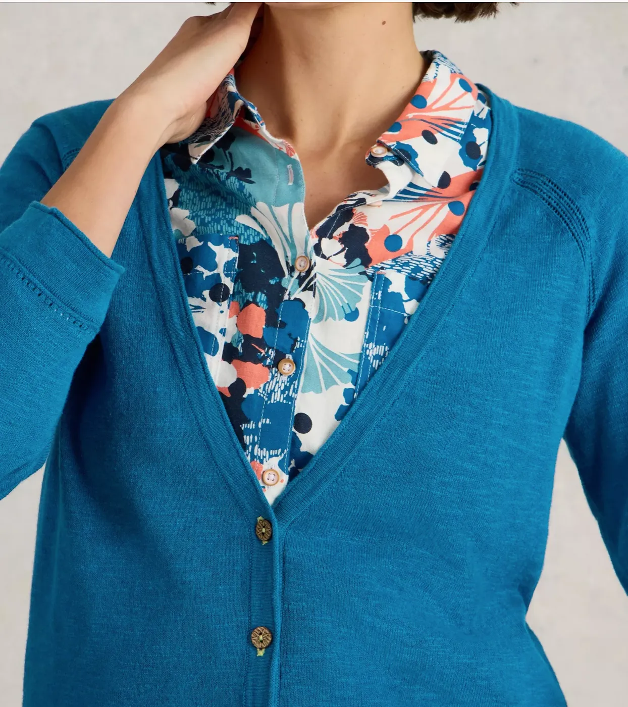 White Stuff UK Naria Linen Blend Cardi Bright Blue