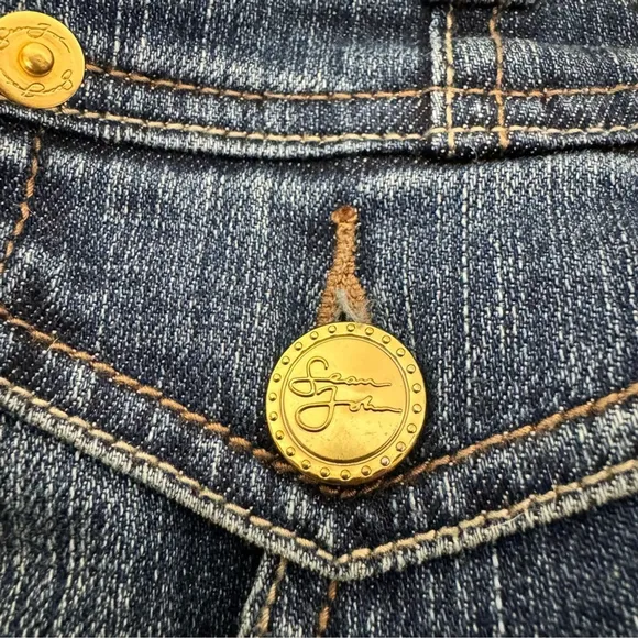 Y2K Ultra High Rise Denim Button Front Pencil Skirt Belted Gold Hardware Size 9