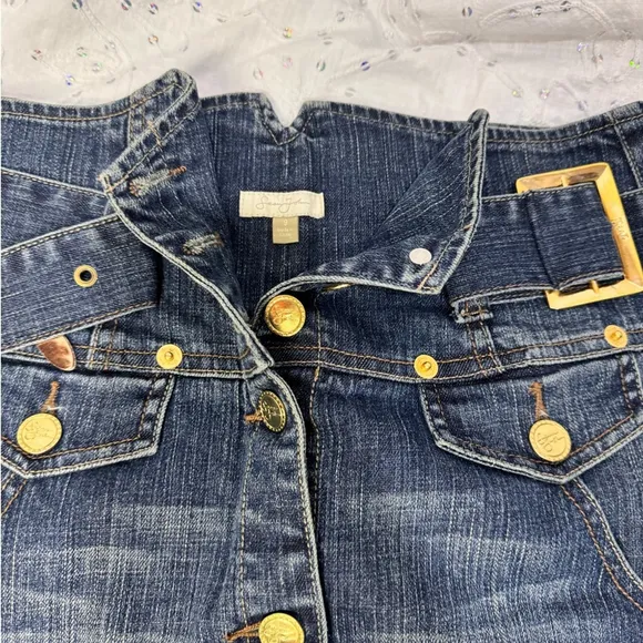 Y2K Ultra High Rise Denim Button Front Pencil Skirt Belted Gold Hardware Size 9